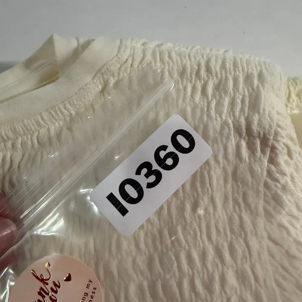 Anthropologie S Womens Smocked Bell Sleeve Top Scoop Neck Classic Cream